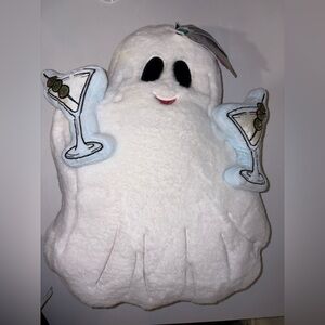 NWT Plush Ghost with Martini Glasses Pillow- White